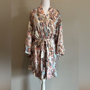 In Bloom by Jonquil Knit Floral Paisley Kimono Robe M-L Boho